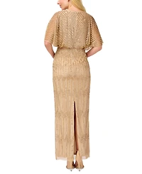 Adrianna Papell Women's Beaded Flutter-Sleeve Blouson Gown
