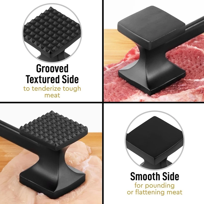 Metal Meat Tenderizer Hammer - Dual-Sided Meat Mallet Tenderizer With Comfort-Grip Handle