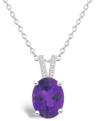 Macy's Women's Amethyst (2-1/2 ct.t.w.) and Diamond Accent Pendant Necklace in Sterling Silver