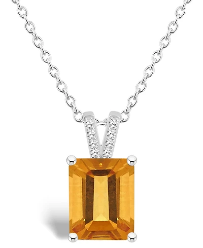 Macy's Women's Citrine (3-1/6 ct.t.w.) and Diamond Accent Pendant Necklace in Sterling Silver