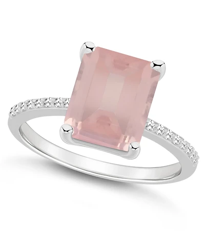 Macy's Women's Rose Quartz (3-1/6 ct.t.w.) and Diamond (1/10 Ring Sterling Silver