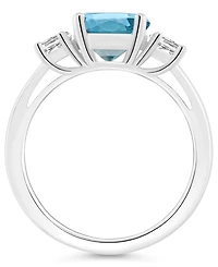 Macy's Women's London Blue Topaz (2-2/5 ct.t.w.) and White (2/3 3-Stone Ring Sterling Silver
