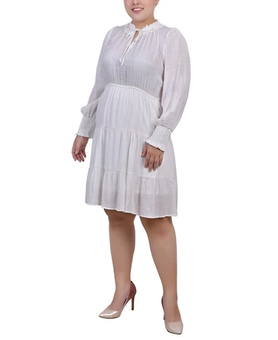 Ny Collection Plus Long Sleeve Tiered Dress with Ruffled Neck