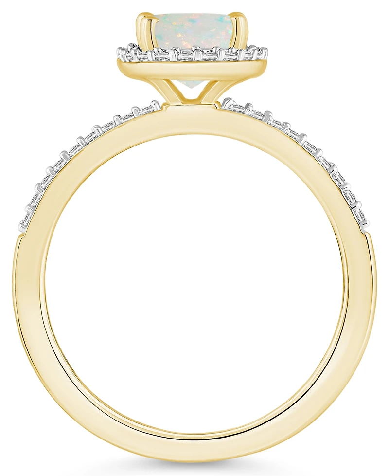Macy's Lab-Grown Opal (1/2 ct. t.w.) and Sapphire (1/5 Halo Ring 10K Gold