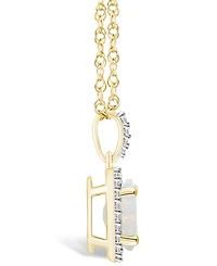 Macy's Created Opal (1/2 ct. t.w.) and Created Sapphire (1/6 ct. t.w.) Halo Pendant Necklace in 10K Yellow Gold