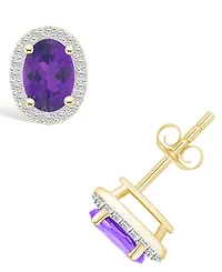 Amethyst (1-3/5 ct. t.w.) and Lab Grown Sapphire (1/5 ct. t.w.) Halo Studs in 10K Yellow Gold