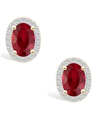 Lab Grown Ruby (1-3/4 ct. t.w.) and Lab Grown Sapphire (1/5 ct. t.w.) Halo Studs in 10K Yellow Gold