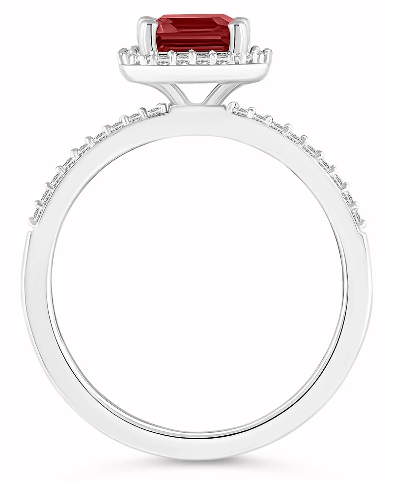 Macy's Garnet (1-9/10 ct. t.w.) and Lab-Grown White Sapphire (1/4 Halo Ring 10K Gold