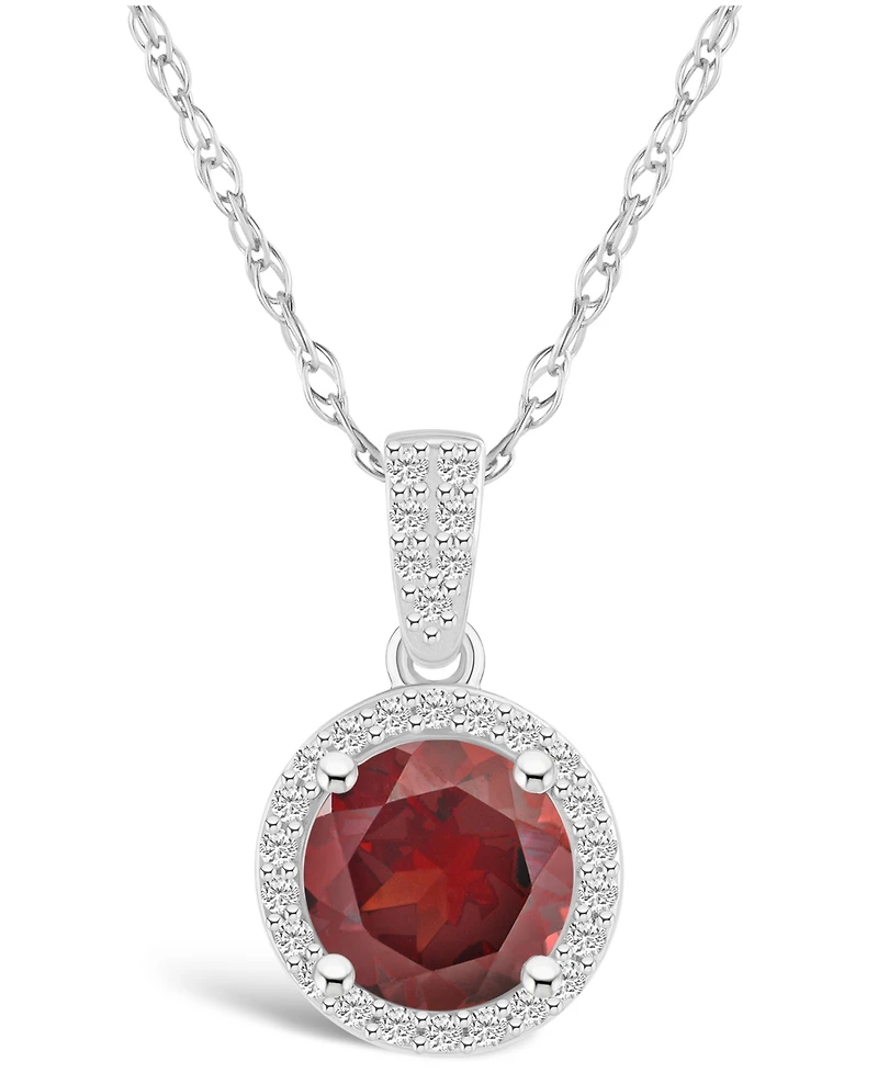 Macy's Garnet (1-2/3 ct. t.w.) and Lab Grown Sapphire (1/6 ct. t.w.) Halo Pendant Necklace in 10K White Gold