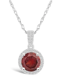 Macy's Garnet (1-2/3 ct. t.w.) and Lab Grown Sapphire (1/6 ct. t.w.) Halo Pendant Necklace in 10K White Gold