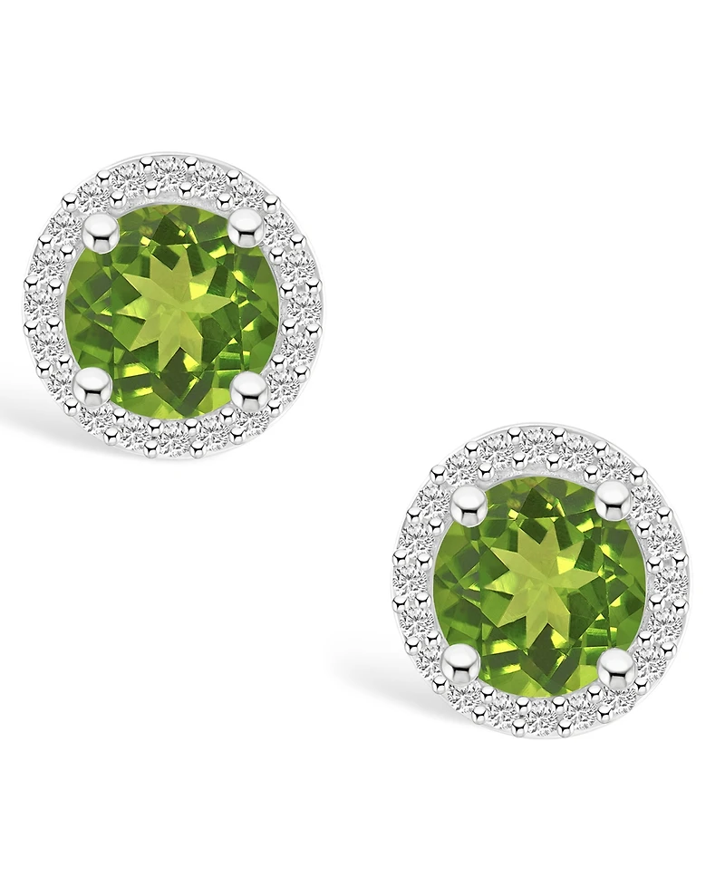 Peridot (1-9/10 ct. t.w.) and Lab Grown Sapphire (1/5 ct. t.w.) Halo Studs in 10K White Gold