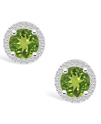 Peridot (1-9/10 ct. t.w.) and Lab Grown Sapphire (1/5 ct. t.w.) Halo Studs in 10K White Gold