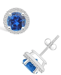 Lab Grown Sapphire (2-1/6 ct. t.w.) and Lab Grown White Sapphire (1/5 ct. t.w.) Halo Studs in 10K White Gold