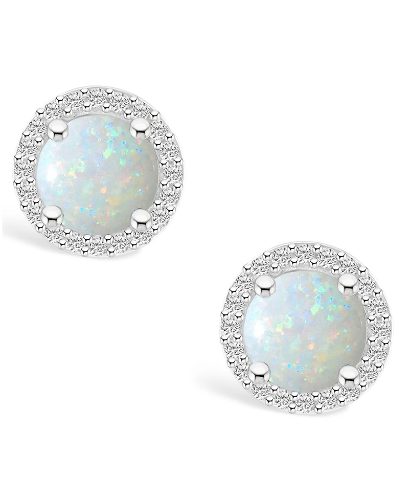 Lab Grown Opal (3/4 ct. t.w.) and Lab Grown Sapphire (1/5 ct. t.w.) Halo Studs in 10K White Gold