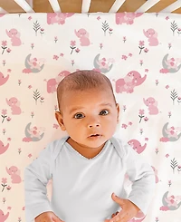 The Peanutshell Pink Elephant Crib Bedding Set for Baby Girls, 3 Piece Nursery Set