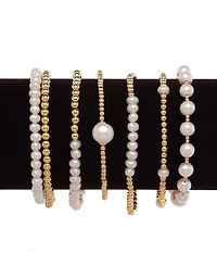 Cultured Freshwater Pearl (9-1/2mm) & Polished Bead Solitaire Coil Bracelet in 18k Gold-Plated Sterling Silver