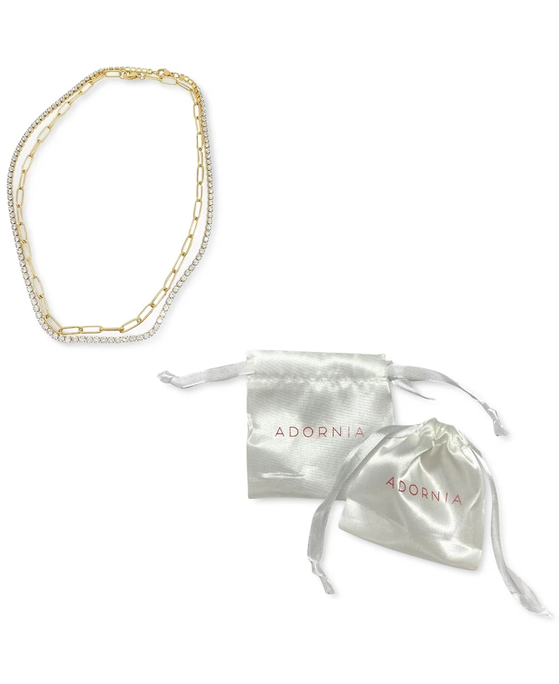 Adornia Paper Clip Chain and Tennis Necklace Set