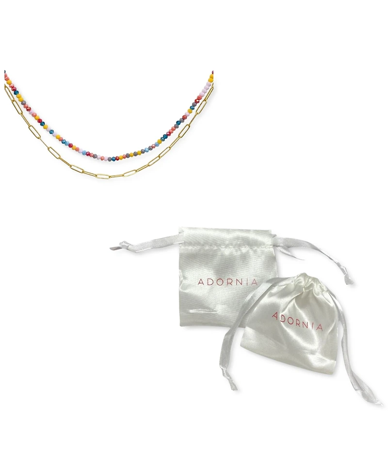 Adornia Multi Color Bead and Paper Clip Chain Double Necklace