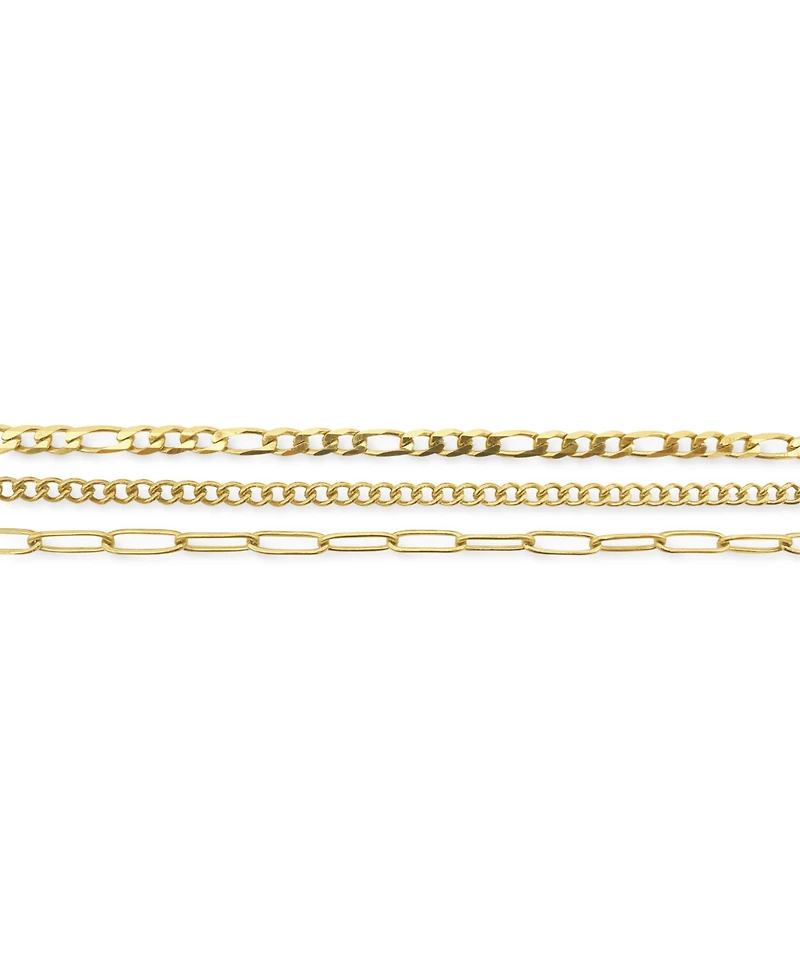 Adornia Curb Chain, Paper Clip Chain, and Figaro Chain Anklet Set