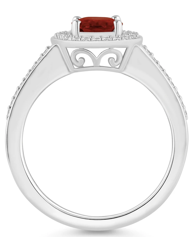Macy's Garnet (1-1/2 ct. t.w.) and Diamond (1/5 Halo Ring Sterling Silver