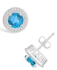 Macy's Blue Topaz (2-1/3 ct. t.w.) and Diamond (1/5 ct. t.w.) Halo Studs in Sterling Silver