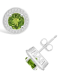 Macy's Peridot (1-9/10 ct. t.w.) and Diamond (1/5 ct. t.w.) Halo Studs in Sterling Silver