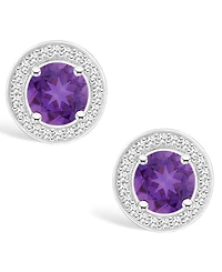 Macy's Amethyst (1-1/2 ct. t.w.) and Diamond (1/5 ct. t.w.) Halo Studs in Sterling Silver
