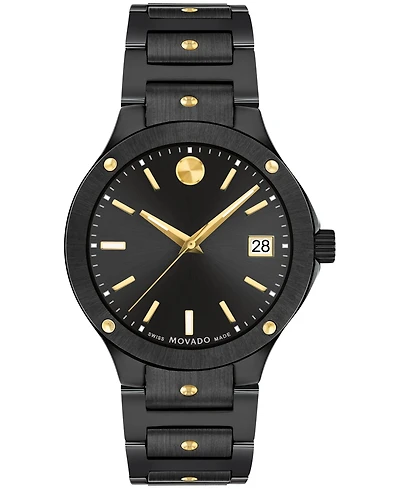 Movado Women's Se Swiss Quartz Black Ceramic Yellow Pvd Bracelet Watch 33mm