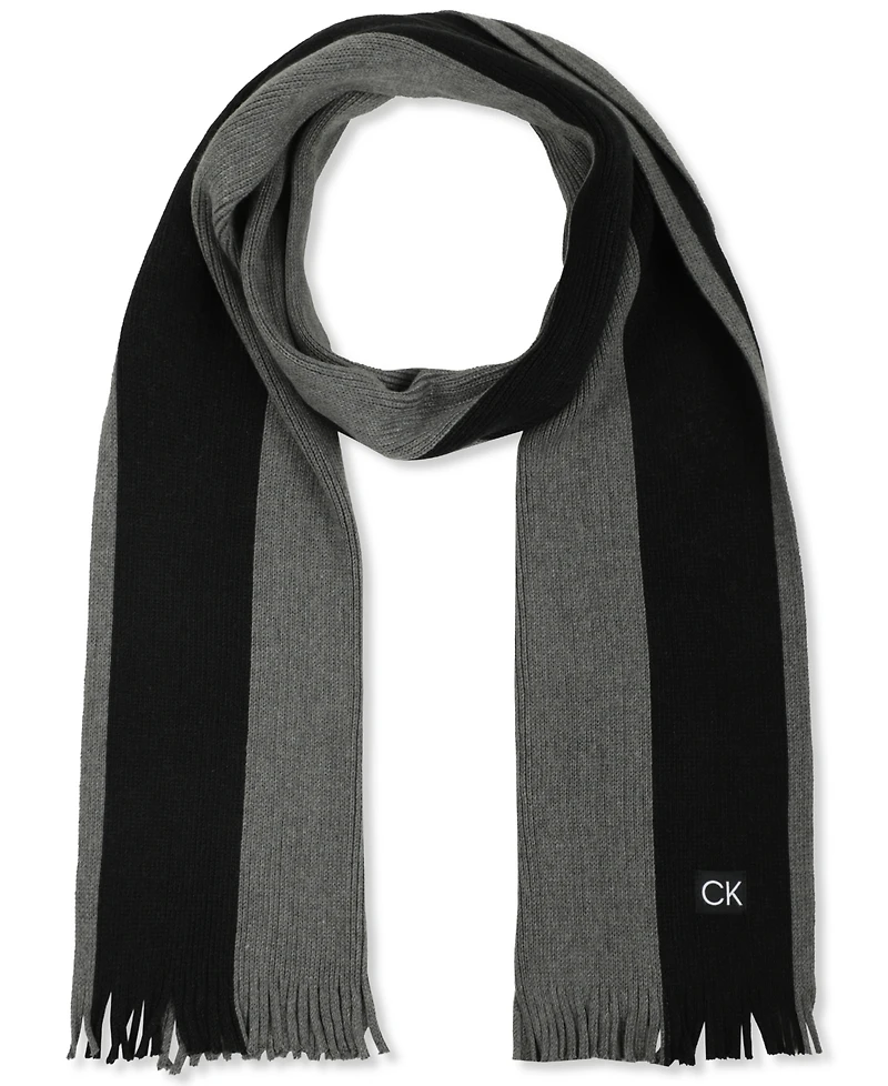 Calvin Klein Men's Thick Wool Blend Side Stripe Logo Scarf