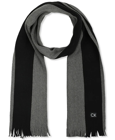 Calvin Klein Men's Thick Wool Blend Side Stripe Logo Scarf