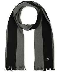 Calvin Klein Men's Thick Wool Blend Side Stripe Logo Scarf