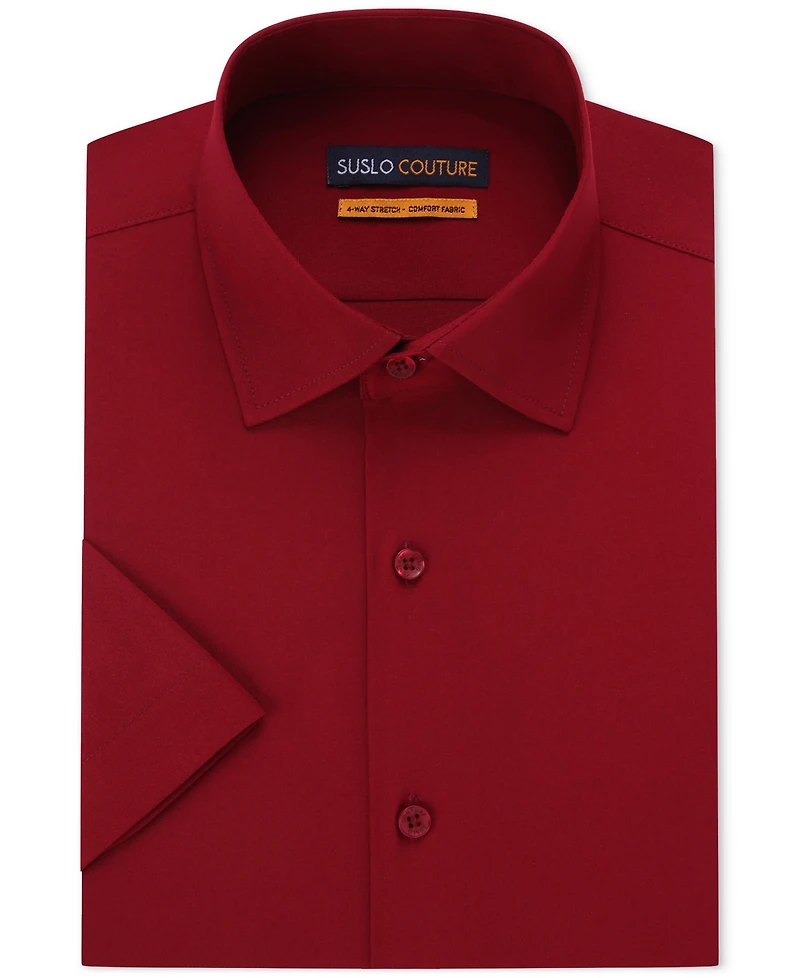 Suslo Couture Men's Slim Fit Performance Short Sleeves Solid Button Down Shirt