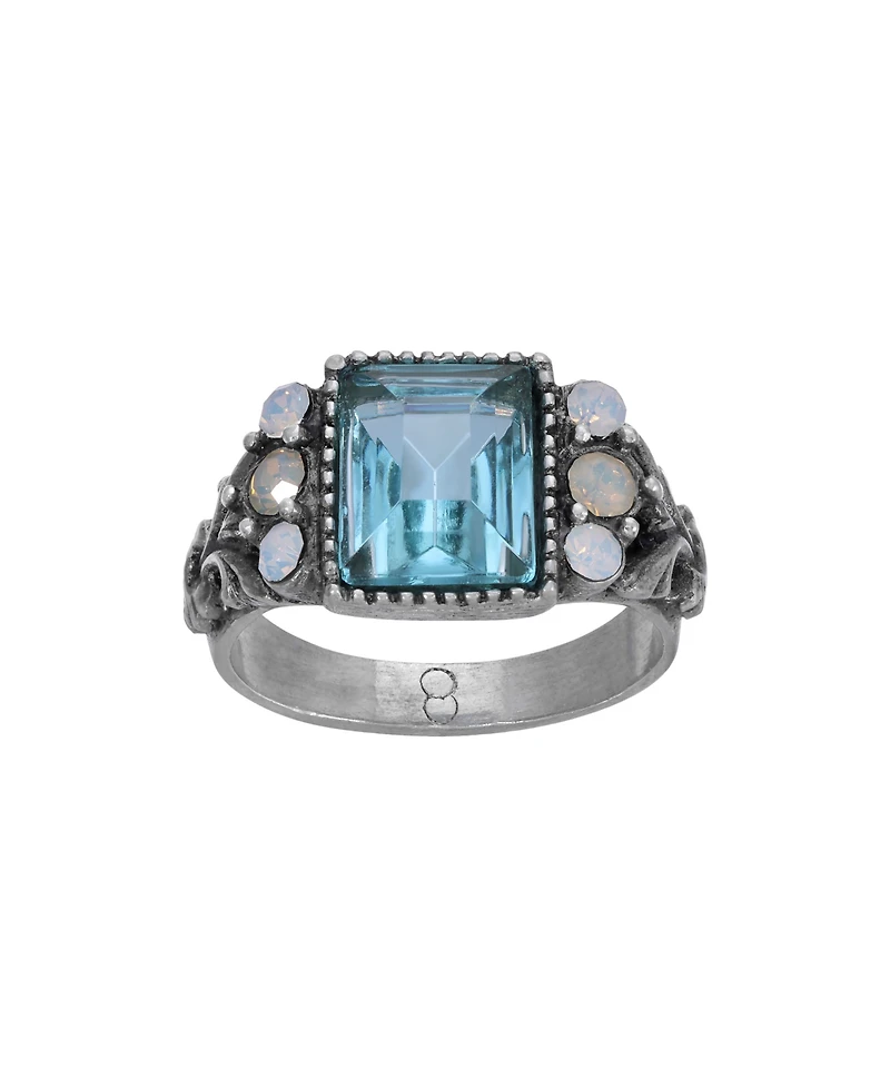 2028 Silver-Tone Aqua Stone Ring