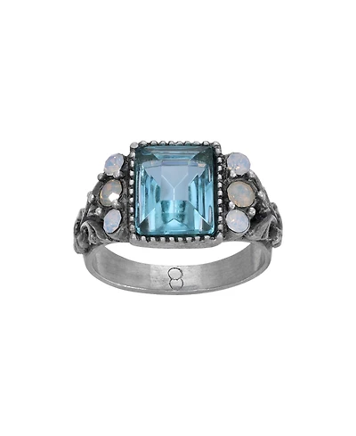 2028 Silver-Tone Aqua Stone Ring