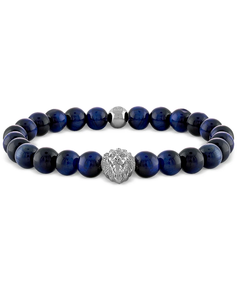 Esquire Men's Jewelry Onyx & Lion Bead Stretch Bracelet in 14k Gold-Plated Sterling Silver, (Also in Blue Tiger Eye), Created for Macy's