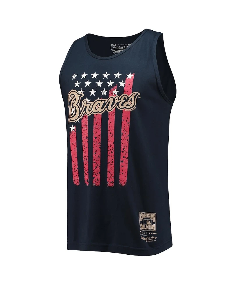 Men's Mitchell & Ness Navy Atlanta Braves Cooperstown Collection Stars and Stripes Tank Top