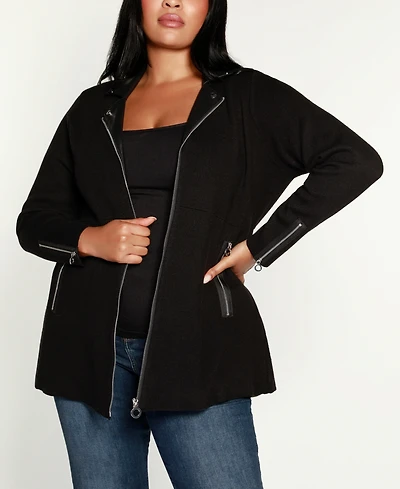 Belldini Plus Black Label Collared Sweater Jacket