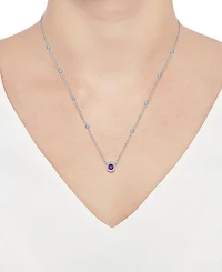 Amethyst (1/5 ct. t.w.) & Diamond (1/10 Halo Collar Necklace Sterling Silver, 17" + 1" extender, (Also Garnet, Citrine, Peridot, Blue