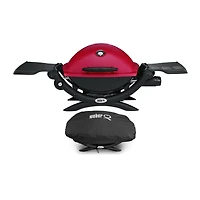 Weber Q 1200 Liquid Propane Grill (Red) With Grill Cover