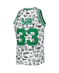 Men's Mitchell & Ness Larry Bird White Boston Celtics 1985-86 Hardwood Classics Doodle Swingman Jersey