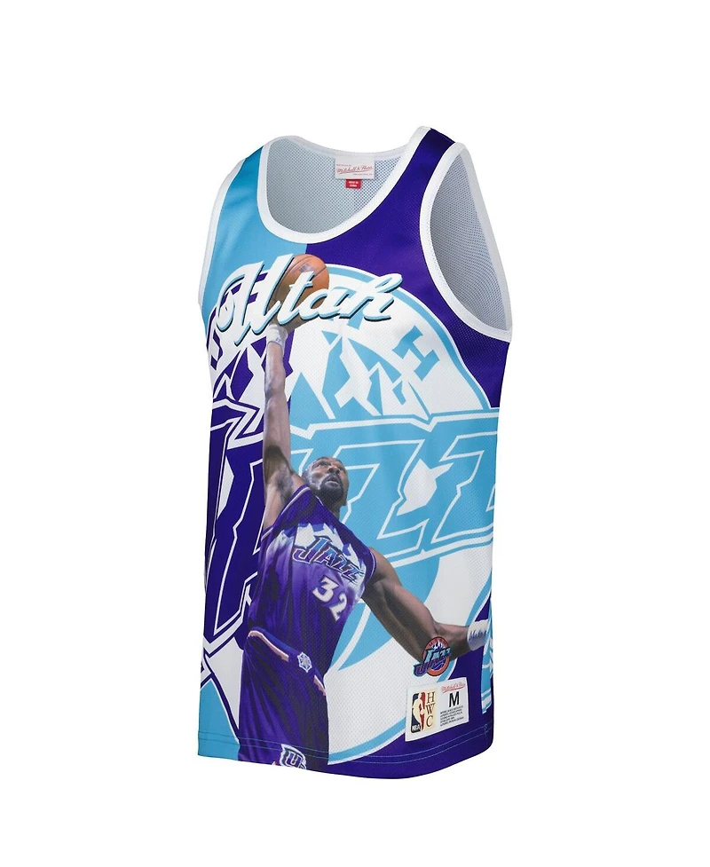 Men's Mitchell & Ness Karl Malone Purple and Turquoise Utah Jazz Sublimated Player Tank Top