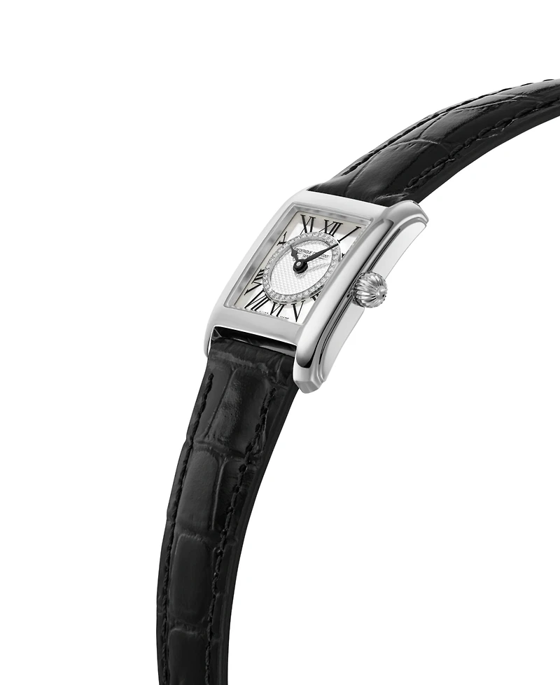 Frederique Constant Women's Swiss Classic Carree Diamond (1/20 ct. t.w.) Black Leather Strap Watch 23mm