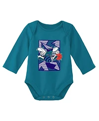 Newborn and Infant Boys Girls Mitchell & Ness Purple, Teal Charlotte Hornets 3-Piece Hardwood Classics Bodysuits Cuffed Knit Hat Set