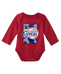 Newborn and Infant Boys Girls Mitchell & Ness Royal, Red La Clippers 3-Piece Hardwood Classics Bodysuits Cuffed Knit Hat Set