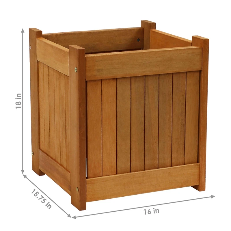 Meranti Wood 16-Inch Square Planter Box with Teak Oil Finish - Set of 2