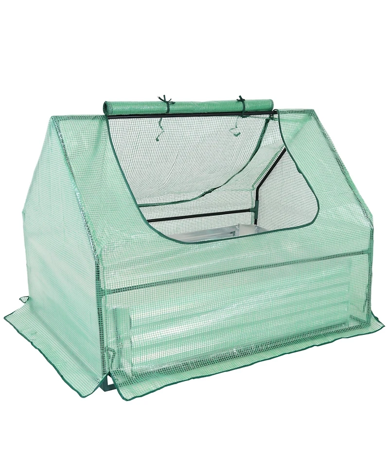 Raised Garden Bed with Cover Outdoor Mini Greenhouse Kit with 2 Zippered Doors - Green - 4' x 3'