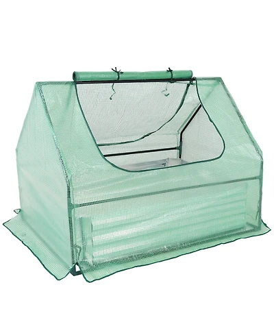 Raised Garden Bed with Cover Outdoor Mini Greenhouse Kit with 2 Zippered Doors - Green - 4' x 3'