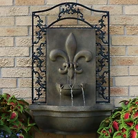 Sunnydaze Decor French Lily 33-Inch Solar Outdoor Wall Water Fountain with Battery Backup, Pump and Panel - Florentine Stone