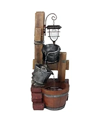 Sunnydaze Decor 34-Inch Rustic Pouring Buckets Outdoor Water Fountain with Solar Light