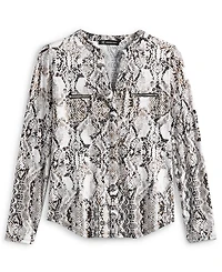 I.n.c. International Concepts Petite Printed Zip-Pocket Long-Sleeve Top, Created for Macy's